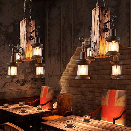 Lustre bois vintage 4 têtes E27 pour illuminer un salon ou loft sombre - 2