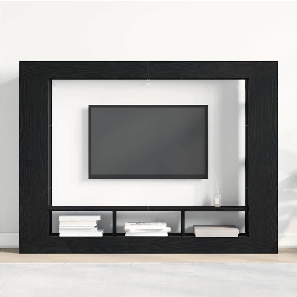 Mueble de TV montado en la pared con aspecto de roble negro, 152 x 22 x 113 cm, mueble bajo flotante, de madera, moderno mueble de TV colgante con estante para salón
