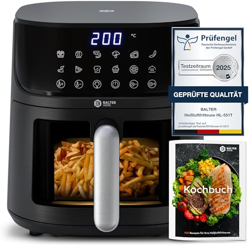 Balter Heißluftfritteuse Airfryer, 5,5 L, Friteuse Heissluftfritteuse XXL mit Sichtfenster, 12...