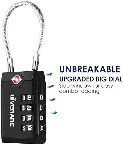 Miniatura 5 de Paquete de 2 cerraduras de equipaje de viaje aprobadas por la TSA, cerradura de maleta de combinación de cables de 4 dígitos, candados de aleación