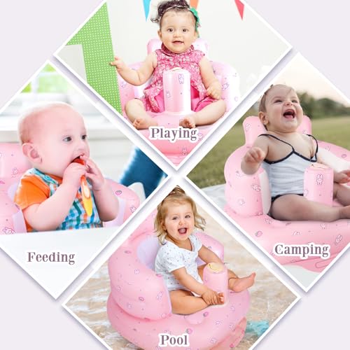 AirSwim Chaise gonflable pour bébé de 3 mois et plus, chaise gonflable d'été avec pompe à air intégrée, canapé de sol pour bébé pour apprendre à s'asseoir, palying, camping, fraise – Image 6