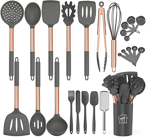 Silicone Cooking Utensil Set,Kitchen Utensils 17 Pcs Cooking Utensils Set,Non-Stick Heat Resistant Silicone,Cookware With Stainless Steel Handle (Rose Gold) #TOP25