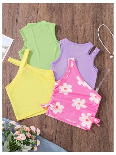 Image of OYOANGLE Toddler Girl's 4 Pack Ribbed Knit Crop Tank Tops Set One Shoulder Summer Camisole