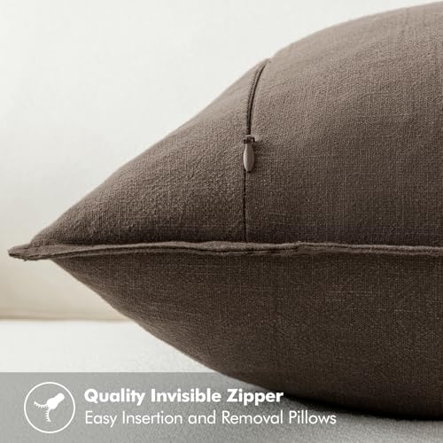 Image of MIULEE Decorative Linen Euro Sham Pillow Covers 24x24 Inch CoffeeBoho Farmhouse Neutral Winter Couch Throw Pillows for Bed Pack of 2 Accent Modern Pillowcase Sofa Livingroom Home Decor