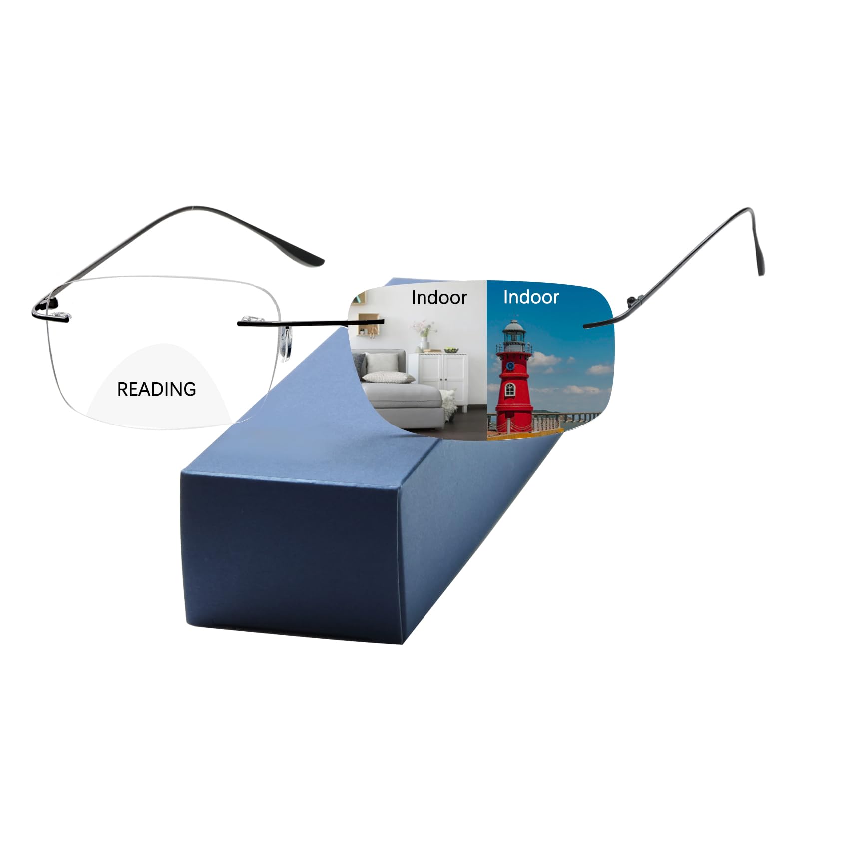 UXAOSVME Photochromic Bifocal Reading Glasses For Men Women-Blue Light Protection,Fashion Frameless Readers Glasses UV400