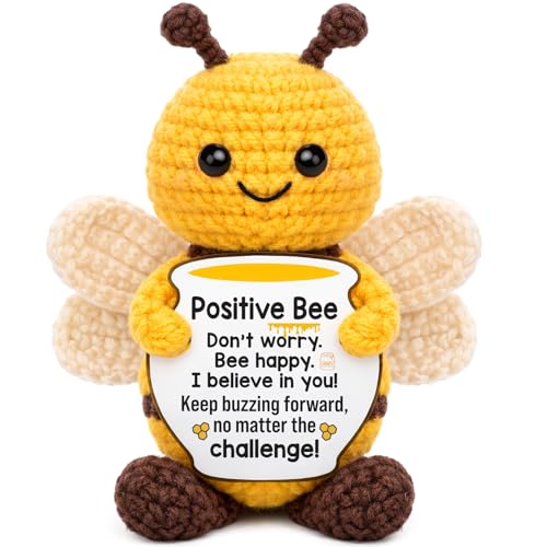 Image of Mini Inspirational Birthday Gifts for Women Positive Handmade Crochet Bee | Teacher Appreciation Back to School Fall Gift for Daughter Sister Friend Teacher Coworker Mental Health Self Care Support
