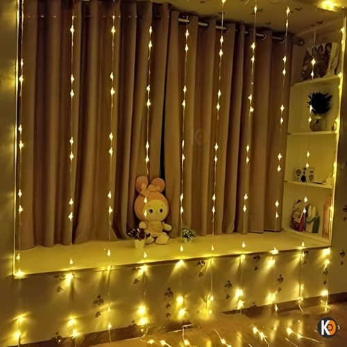 Image of K D Waterfall String led Light Curtain |180 LEDs, Warm Yellow, 10 feet L x 08 Ft H, 8 Modes, Plug Operated for Diwali /Navratri /Christmas for Indoor & Outdoor | (Waterfall Light Yellow)