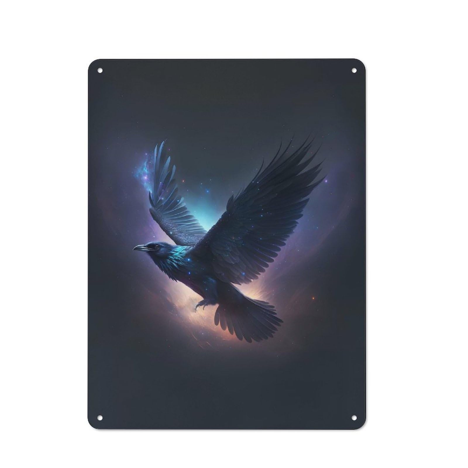Junmoney Cosmic Flight Of The Raven Metal Wall Sign 40X30cm Featuring For Garage Or Workshop, Suited To Diy Enthusiasts