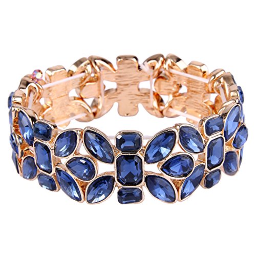 EVER FAITH Women's Austrian Crystal Leaf Teardrop Wedding Elastic Stretch Bracelet