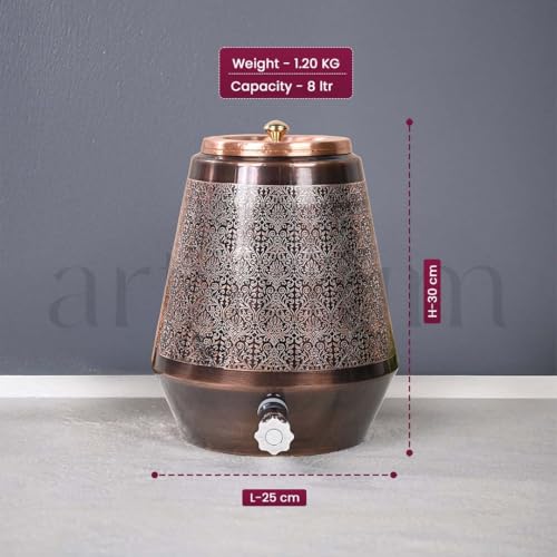 Image of Artarium Antique Design Pure Copper Dispenser 8 Liter Pure Copper Water Dispenser Matka Vessels Container Pot with Ayurvedic Health Benefits (Antique Copper Water Dispenser 8 Litre)