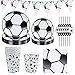 DreamJing Vaisselle Thème Football Noir Blanc - Assiette Carton Gobelet Paille Serviette en Papier Bannière pour Fete Decoration Anniversaire Garçon Enfant Coupe du Monde Carnaval