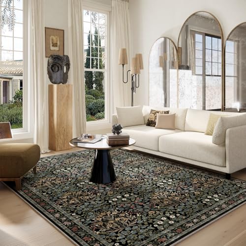 Image of Traditional Design Vintage Floral Area Rug 6 x 9,Washable Area Rugs - Perfect for Living Room, Bedroom, Pet & Child Friendly, Nursery - Stain & Water Resistant Non-Slip, Dining Room Decor