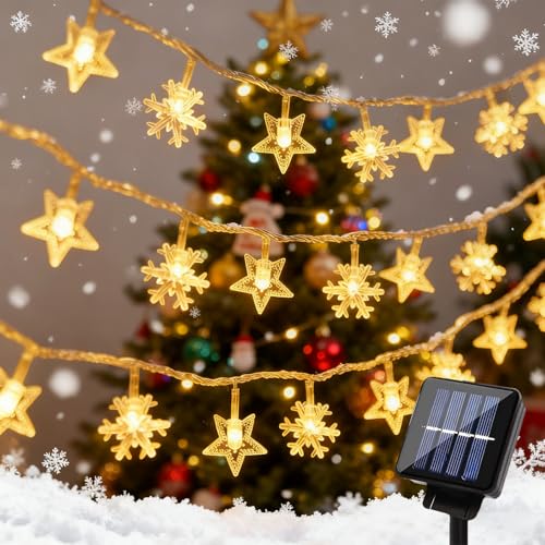 Quintrost Solar Sterne Schneeflocke Lichterketten Weihnachten, 6.5M 30...