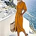 Pbawab Elegant Knot Wrap Midi Dress for Women Wear to Work Short Sleeve Summer V Neck Party Cocktail Casual Fashion Dresses Orange