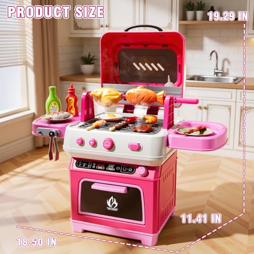 Image of Kids BBQ Grill Playset Toy, 2-Layer Play Kitchen Toddlers Toys with Oven and Smoke, Cooking Toys for Kids Ages 4-8, Light and Sound, Barbecue Outdoor Grill Play Gift Toy for Toddler Girls 3-5