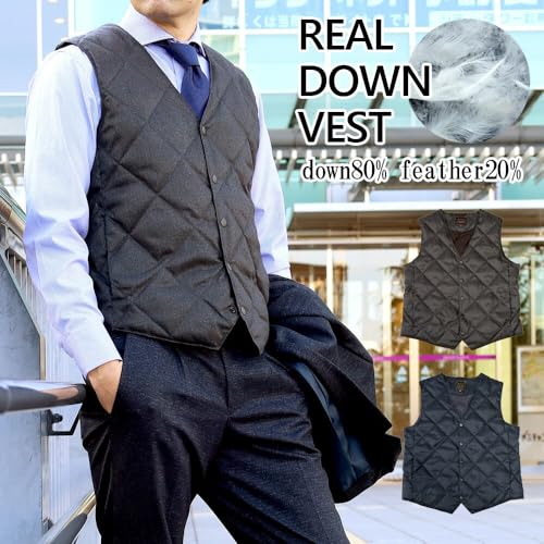 OUTLET FACTORY ダウンベスト メンズ ビジネス インナーダウン Vネック ジレ フェザー ダウン ヘリンボーン ベーシック 大きいサイズ の商品画像 1