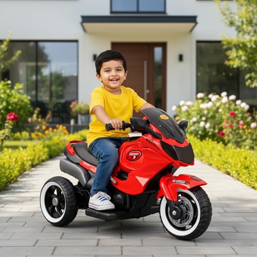 Image of Toyzone Impex Pvt Ltd Trendy Bike Red | Rechargeable Bike 6V | Powered by 6.5 Ah Battery | Music Player with Bluetoooth & USB | 6 Month Battery Warranty | Make in India | for Kids 2+ Years