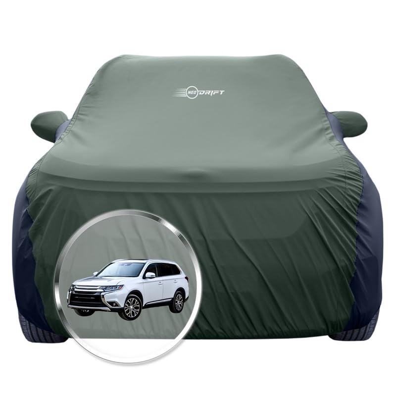 Image of NEODRIFT 'SuperTech' Car Cover for Mitsubishi Outlander (100% Water-Resistant, All Weather Protection, Tailored Fit, Multi-Layered & Breathable Fabric) (Colour: L.Green+Black)