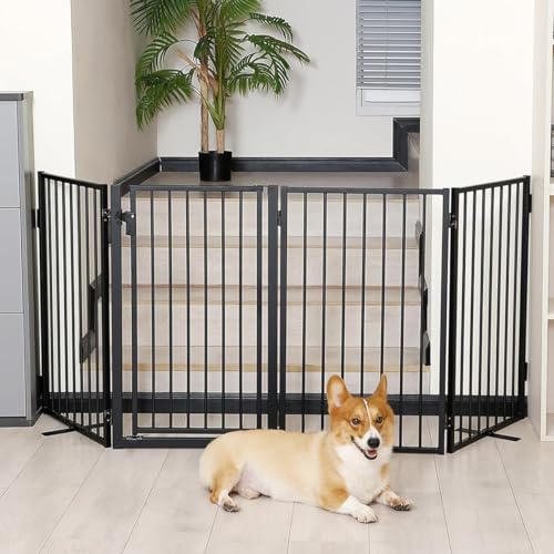 Paulmele Metal Freestanding Dog Gates with Door for...