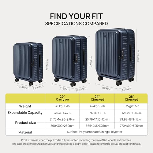 Image of NINETYGO Top Opening 24 Inch Medium Checked Luggage, Expandable & Lightweight, Scratch Resistant PC Hardside with Deep Cabin Design, TSA Lock & 360 Spinner Wheels (Navy Blue, Alps)