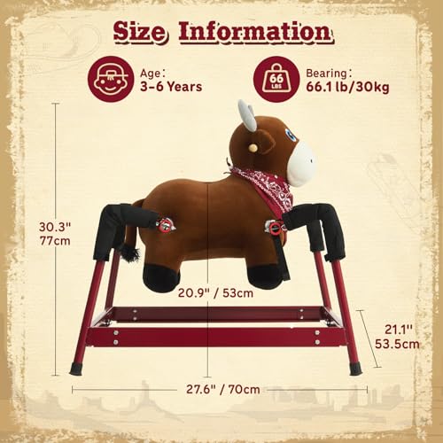 Image of FUNLIO Bull Spring Rocking Horse for Kids 3-6, Wild Ride on Horse with Covered Spring & Sturdy Frame, Neighing & Galloping Sound for Pretend Play, Spring Horse Toys Gift, CPC & CE Certified