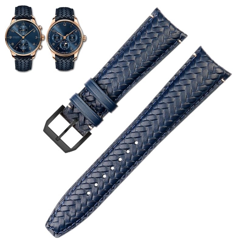 Bracelet en cuir véritable 22 mm bleu pour remplacer le bracelet usé de votre montre IWC
