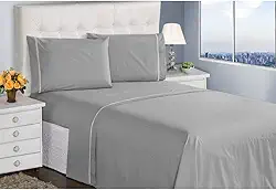 Jogo de Cama Casal Queen King Lençol Fronhas 400 Fios 4 Peças Ponto Palito Casa Dona (Queen, Prata)