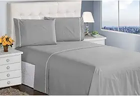 Jogo de Cama Casal Queen King Lençol Fronhas 400 Fios 4 Peças Ponto Palito Casa Dona (Queen, Prata)