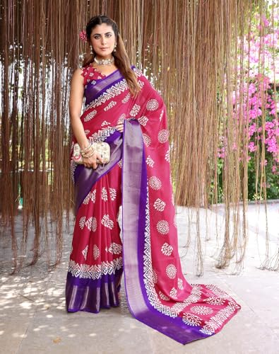 Image of Yashika Women's Dola jacquard Saree| Lightweight Digital Graphic Printed Saree for Women with Unstitched Blouse Piece