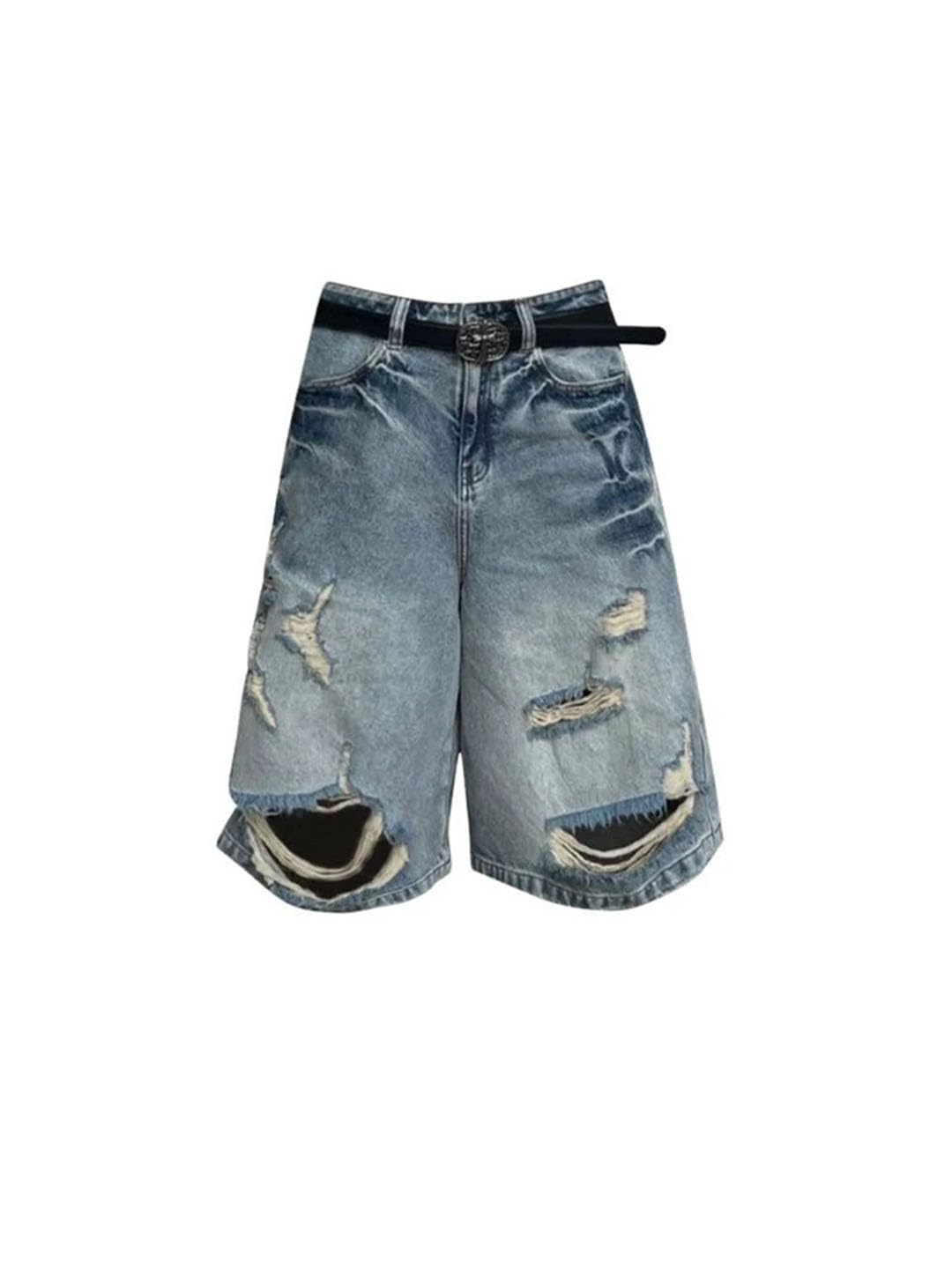 Damskie podarte vintage Harajuku wysoka talia długość do kolan streetwear estetyczne krótkie spodnie