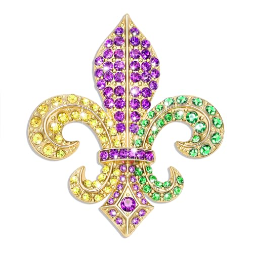 Image of Mardi Gras Brooches Pin for Women Girls Rhinestone Mask Fleur De Lis Brooch Glitter Jester Pins Fat Tuesday Carnial Parade Holiday Brooches Jewelry