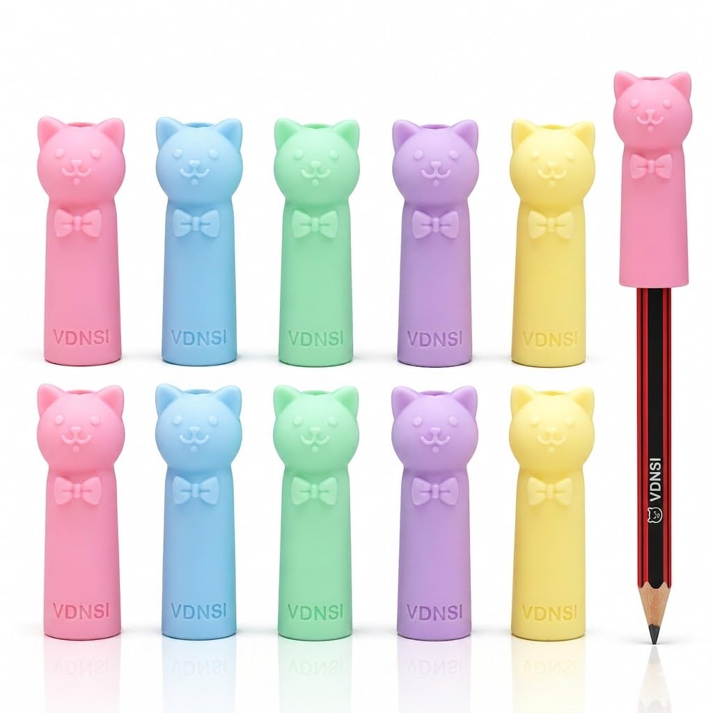 Cute Cat Pencil Topper Caps for Kids, Soft Silicone Pencil Grips & Pencil Protectors, Cartoon Pencil Cover Caps for School, Drawing, Writing &Stationery Supplies, Pencil Accessories(Pack of 10)-picture-18
