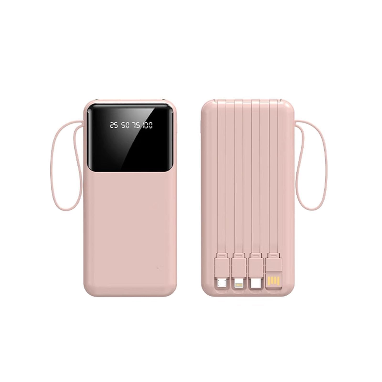 Caricabatterie Portatile Power Bank 20000Mah Display Power Bank, Ricarica Rapida, Power Bank per Ricarica Rapida del Telefono Cellulare, Alimentatore Mobile A 4 Fili,Rosa