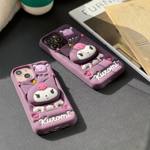 Image of Case Creation for iPhone 15 Plus 3D Cartoon Kuromi Kitty Case,Full Protective Sanrio Sonix Hello Kitty Pop Push Case with Holder Cute Soft Silicone Fashion Aesthetic Cover for Apple iPhone 15 Plus