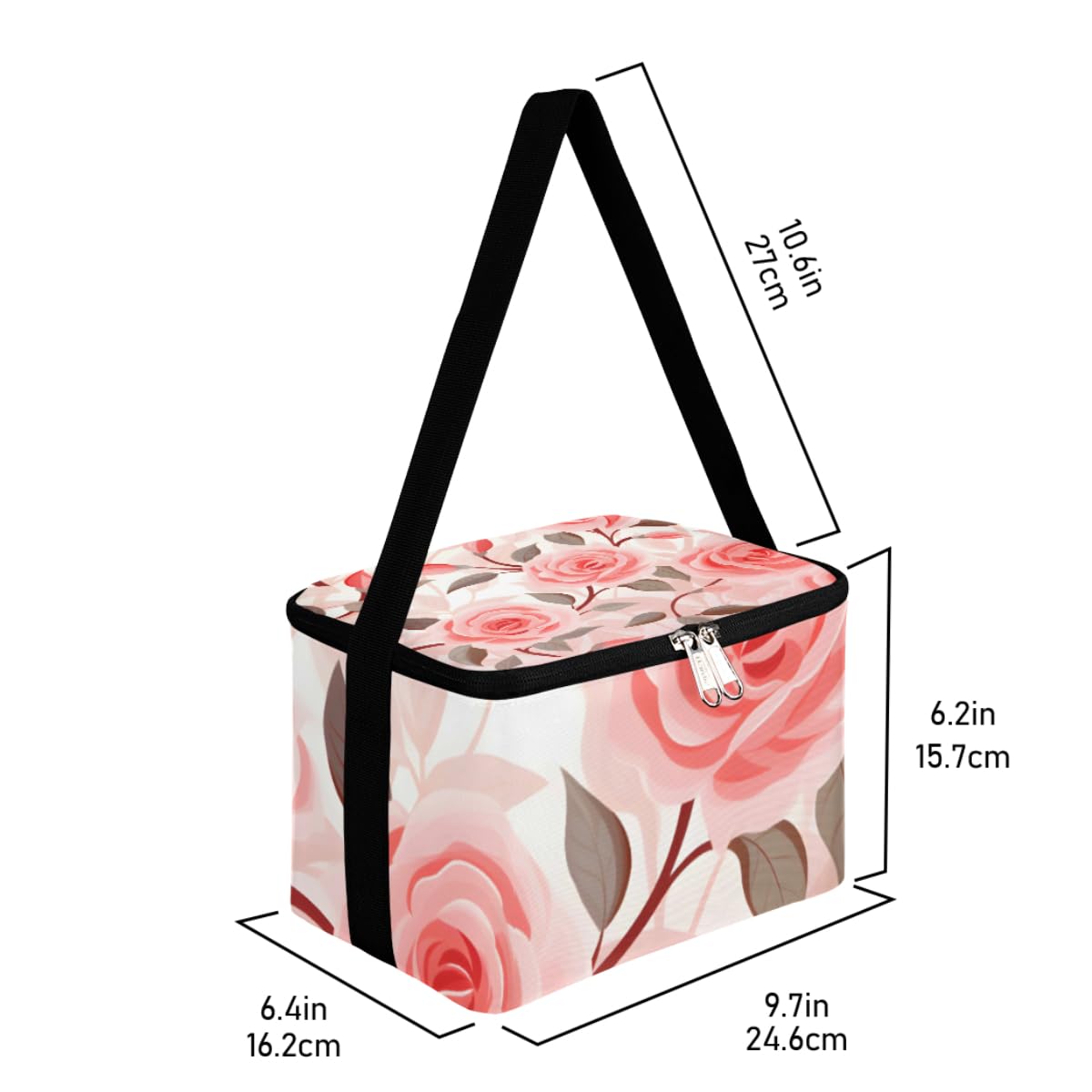 GzLeyigou Lunch Bags for Women Men 9 Cans,Beautiful Roses Hot & Cold Food Delivery Bag Insulated Grocery Bag Insulated Lunch Box Pinks Rose Cooler Bag for Office Work Picnic Beach
