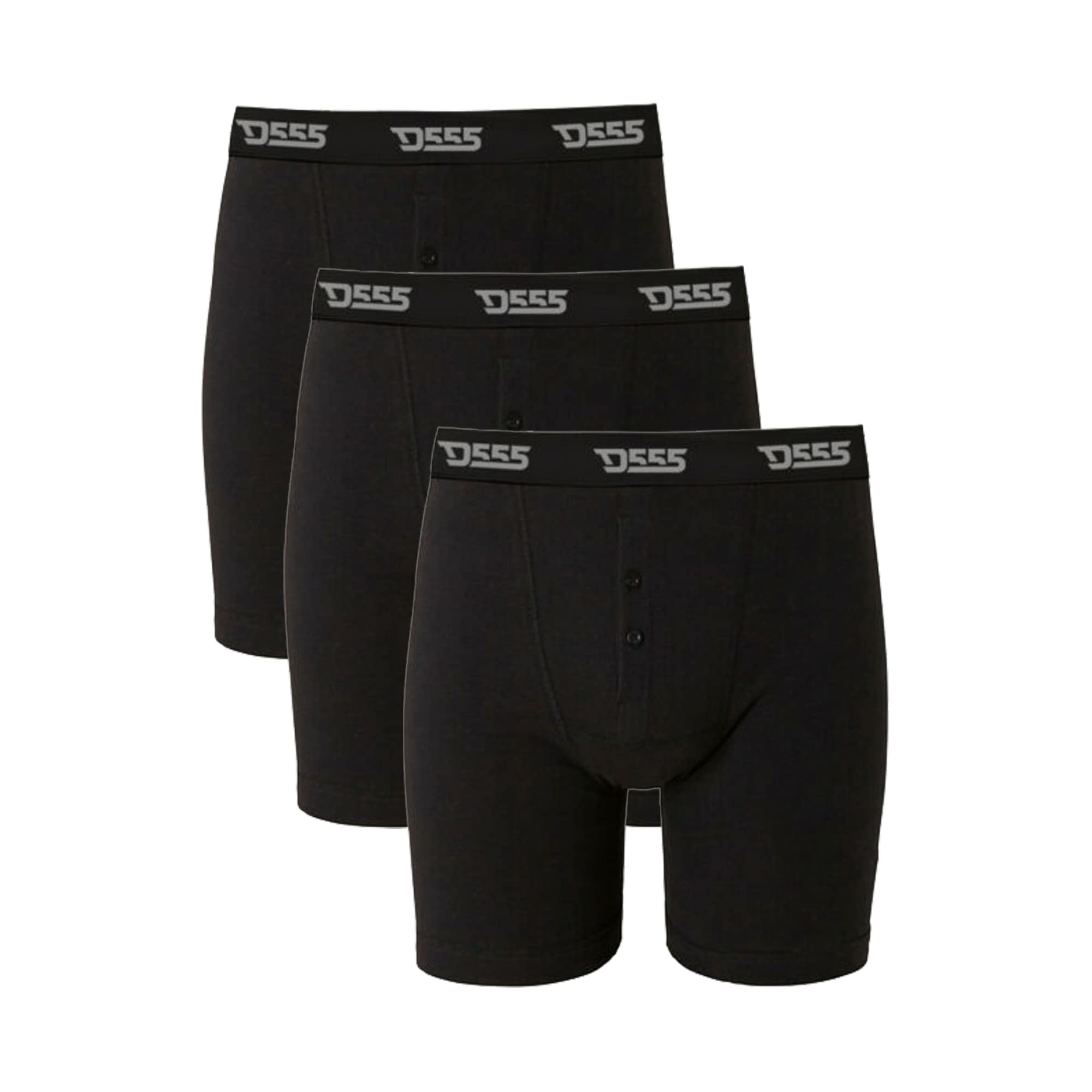 D555 Men's Big & Tall Boxer Shorts Underwear Multipack Button Fly Cotton Underpants Set Black, 6XL Plus Tall
