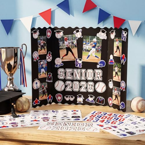 Resurhang 4 Set 24''x16'' Baseball Senior Night Gifts Senior 2026 Trifold Poster Board Photo Display Board with 12 Sheet Sports Themed Stickers for Graduation Picture Frame Sport Theme Party Supplies by Resurhang - Image 4