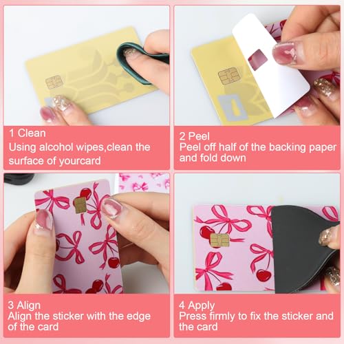 Image of 4 Pcs Credit Card Skin, Debit Card Cover Slim Waterproof No Bubble Pink Cute Bow Heart Debit Cards Skin for Transportation Key Debits Gifts Women (4 Styles)