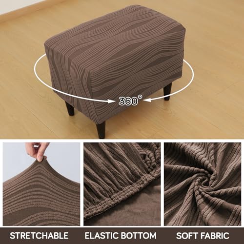 Image of HOKIPO Premium Knitting Jacquard 200 GSM Stretchable Footstool Cover, 'Nestiva Series' Chocolate Brown (AR-6236-BR)