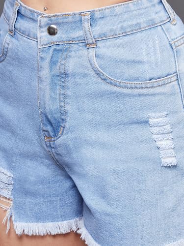 Image of Miss Chase Women's Relaxed Mid Rise Regular Non Stretchable Denim Shorts