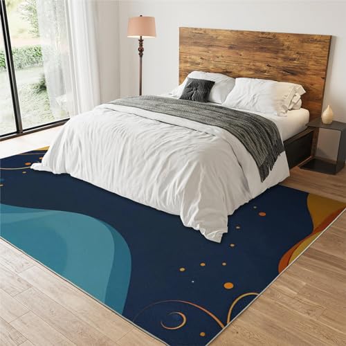 Tapis de salon minimaliste noir et bleu 1,8x2,4m abstrait