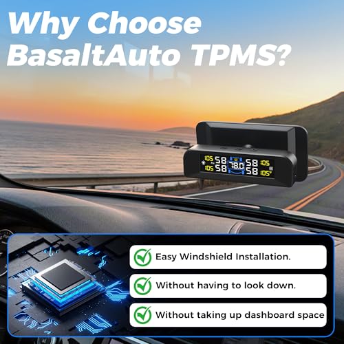 4 Sensors TPMS Tire Pressure Monitoring System, 6 Smart Safety Alerts, Adaptive Bright LCD, Solar/USB Charging, 0-6 Bar/87 PSI, Easy to Intall on Windshield for Car SUV MPV Trailer Truck - Image 3