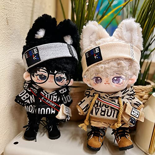 niannyyhouse 20cm Plush Doll Clothes Loose Hip-hop Suit Headwear Hoodie Pants Backpack Glasses Shoes 8in Doll Accessories (Brown, 20cm) - Image 2