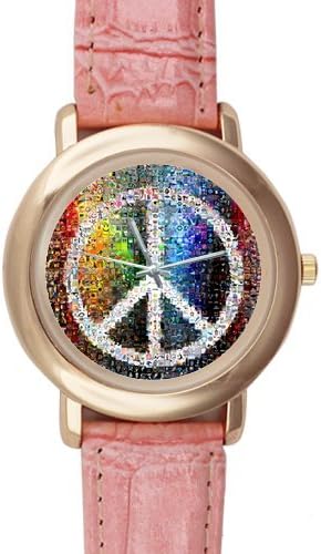 Gifts for girls or ladies Creative Peace Sign Pink Leather Alloy High-grade Watch