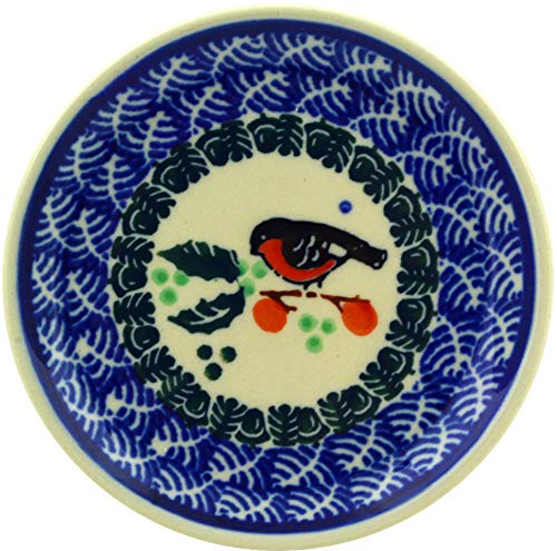 Polish Pottery Mini Plate made by Ceramika Artystyczna (Christmas Chickadee Theme) + Certificate of Authenticity