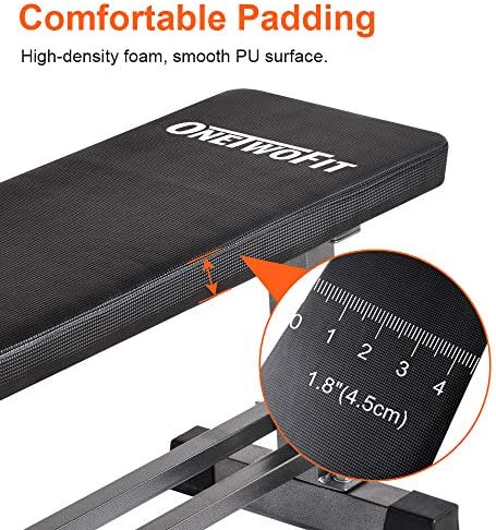 ONETWOFIT Flat Weight Bench Dumbbell Training Weightlifting Bench Lifting and Ab Workout with Dumbbell Rack 660lbs Capacity OT070