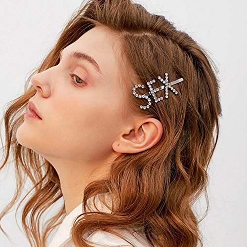 Word Hair Clip - 5pcs Random Style Letter Pins for Party Bar Headwear Sparkly Bling Crystal Hair Jewellery for Women Girls