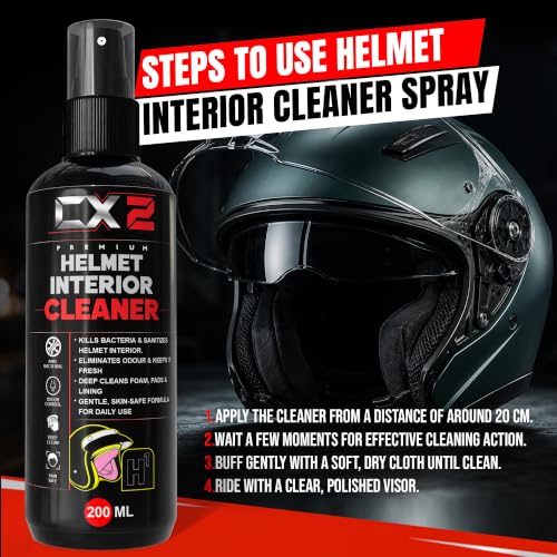 Image of CX2 Helmet Care Kit 2-in-1 - Helmet Visor Cleaner & Interior Cleaner Spray (200ml Each) | Anti-Bacterial, Anti-Odour, Quick Dry Formula | Removes Dirt, Sweat & Smell | Suitable for All Bike Helmets