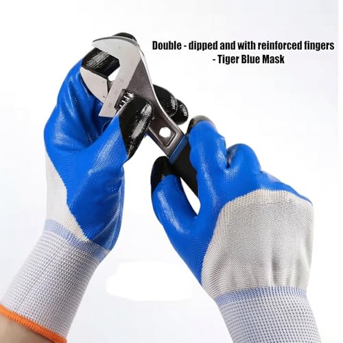 Image of Multipurpose Nylon Anti Cut PU Nitrile Coating Work Safety Gloves Tiger-Blue Pair 24