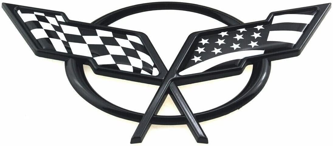 Rear Deck Lid Cross Flags Emblem Car Badge Nameplate Replacement for Corvette C5 1997-2004 19207384 19207385 (US Flag-Black/White)